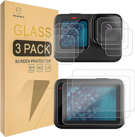 Mr.Shield Screen Protector compatible with GoPro Hero 12 / GoPro Hero 11 / Hero 10 / Hero 9 [Back+Lens+Front] 3-Pack [9 Pcs] [Tempered Glass] [Japan Glass with 9H Hardness]