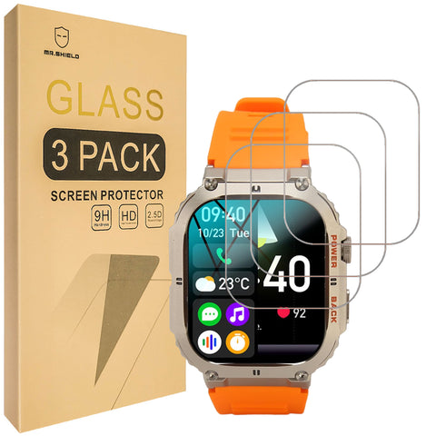 Mr.Shield Screen Protector compatible with JUGEVI, LIGE Ypaddbu, Hvlgmrc ESFOE KACLUT/EIGIIS K57 Pro 1.96”/ ESFOE K57 1.96”Smart Watch [Tempered Glass] [3-PACK] [Japan Glass with 9H Hardness]