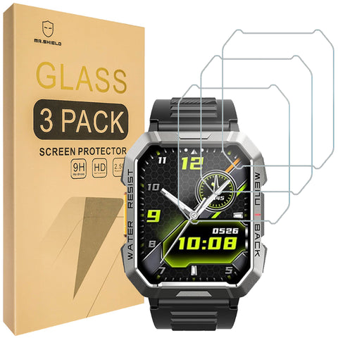 Mr.Shield Screen Protector compatible with Blackview W60 2.01", IOWODO W60 Military Smart Watch [Tempered Glass] [3-PACK] [Japan Glass with 9H Hardness]