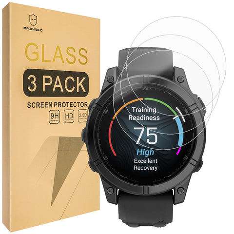 Mr.Shield Screen Protector compatible with Garmin Fenix E – 47 mm, AMOLED [Tempered Glass] [3-PACK] [Japan Glass with 9H Hardness]