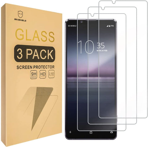 Mr.Shield [3-Pack] Designed For Sony (Xperia 1 II) [Tempered Glass] [Japan Glass with 9H Hardness] Screen Protector with Lifetime Replacement