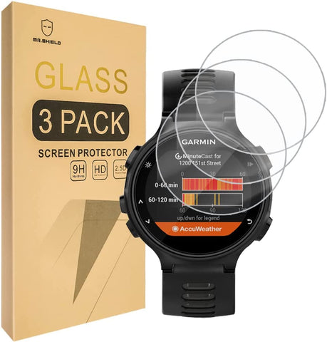 Mr.Shield wurde für Garmin Forerunner 735 XT / 735XT Smartwatch aus gehärtetem Glas entwickelt – Displayschutzfolie – 0,3 mm ultradünn, 9H-Härte, 2,5D runde Kante – 3er-Pack