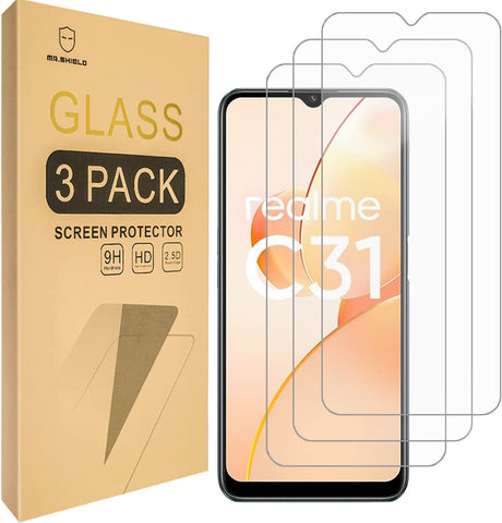 Mr.Shield [3-Pack] Designed For Realme C31 4G [Tempered Glass] [Japan Glass with 9H Hardness] Screen Protector with Lifetime Replacement