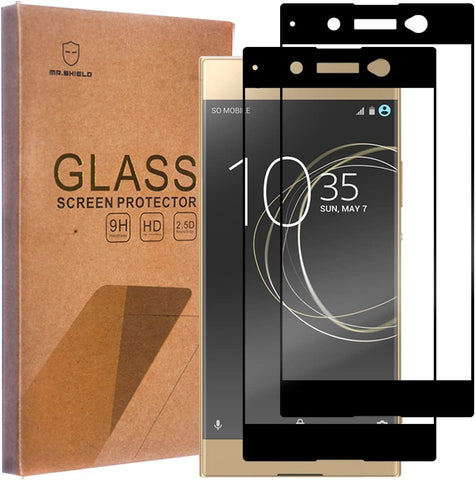 Mr.Shield [2-PACK] Designed For Sony Xperia XA1 Ultra [Tempered Glass] [Full Cover] [Black] Screen Protector with Lifetime Replacement