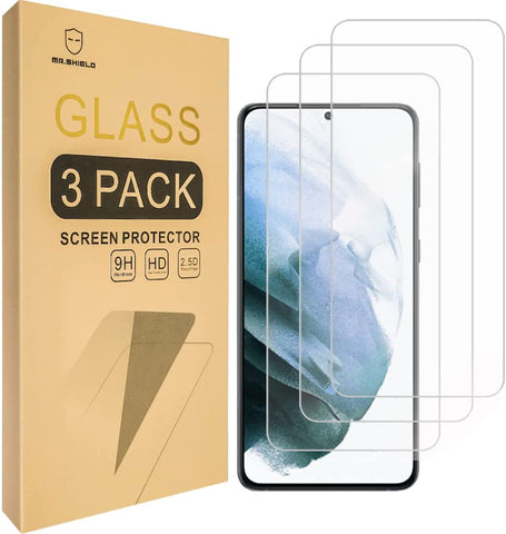 Mr.Shield [3er-Pack] Entwickelt für Samsung (Galaxy S21 FE 5G) [Fingerabdruck-Entsperrung kompatibel] [Gehärtetes Glas] [Japanisches Glas mit 9H-Härte] Displayschutzfolie mit lebenslangem Ersatz