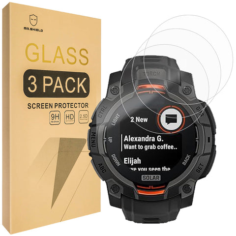 Mr.Shield Screen Protector Compatible with Garmin Instinct 3 45mm (AMOLED/Solar) [Tempered Glass] [3-PACK] [Japan Glass with 9H Hardness]