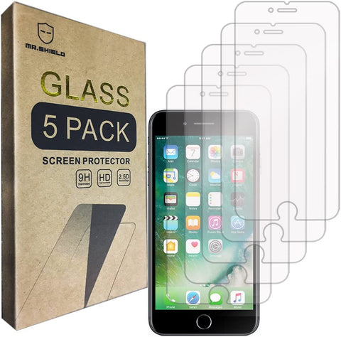 Mr.Shield [5er-Pack] Displayschutzfolie aus gehärtetem Glas für iPhone 7 Plus/iPhone 8 Plus mit lebenslangem Ersatz