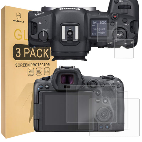 Mr.Shield Screen Protector For Canon EOS R5 Mark II / EOS R5 /  EOS R5 C [3+3 Pack] [Tempered Glass] [Japan Glass with 9H Hardness] Screen Protector with Lifetime Replacement