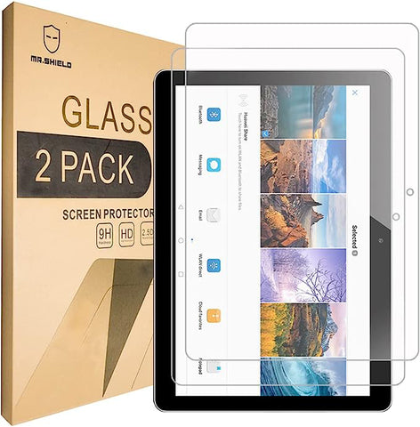 Mr.Shield [2er-Pack] entwickelt für Huawei MediaPad T3 10 Zoll / 9,6 Zoll [gehärtetes Glas] Displayschutzfolie [0,3 mm ultradünn, 9H-Härte, 2,5D runde Kante] mit lebenslangem Ersatz