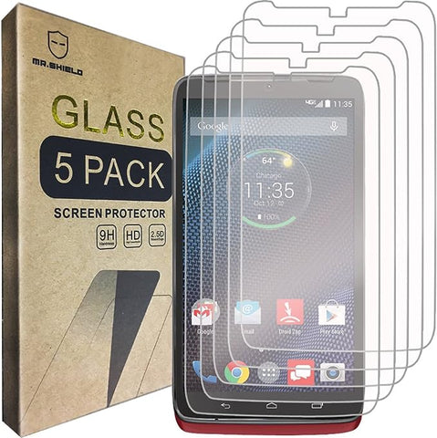 Mr.Shield [5-PACK] Designed For Motorola Moto Droid Turbo [Tempered Glass] Screen Protector [0.3mm Ultra Thin 9H Hardness 2.5D Round Edge]