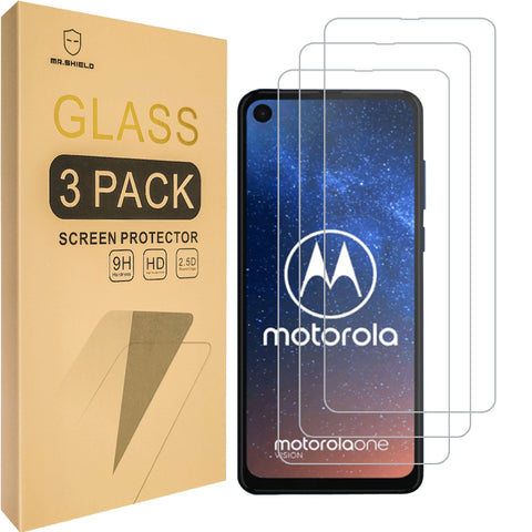 Mr.Shield [3er-Pack] Entwickelt für Motorola Moto One Action [270μ-Klebeversion] [Gehärtetes Glas] Displayschutzfolie mit lebenslangem Ersatz