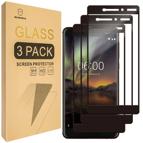 Mr.Shield [3-PACK] Designed For Nokia 6.1 (Nokia 6 2018) [Full Cover] Screen Protector with Lifetime Replacement