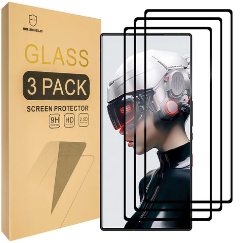 Mr.Shield [3-Pack] Screen Protector For ZTE Nubia Red Magic 9 Pro/Red Magic 9 Pro+ [Japan Tempered Glass] [9H Hardness] [Full Screen Glue Cover] Screen Protector