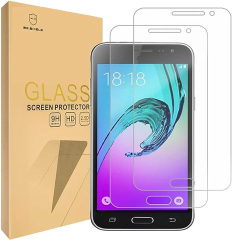 [2ER-PACK]-Mr.Shield für Samsung Galaxy J3 / Galaxy J3 (2016) [NICHT für J3 Prime] [Gehärtetes Glas] Displayschutzfolie mit lebenslangem Ersatz