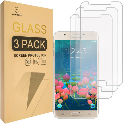 [3-PACK] - Mr.Shield Designed For Samsung"Galaxy J7 Prime" [Not For J7] [Tempered Glass] Screen Protector [0.3mm Ultra Thin 9H Hardness 2.5D Round Edge] with Lifetime Replacement