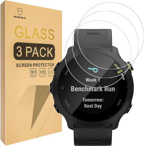 Mr.Shield Screen Protector compatible with Garmin Forerunner 55 / 45s / 45 [Tempered Glass] [3-PACK] [Japan Glass with 9H Hardness]