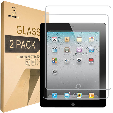 Mr.Shield [2er-Pack] entwickelt für Apple iPad 4, 3 und 2 Generation [gehärtetes Glas] Displayschutzfolie [0,3 mm ultradünn, 9H-Härte, 2,5D runde Kante] mit lebenslangem Ersatz