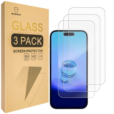 Mr.Shield [3-Pack] Screen Protector For iPhone 16 / iPhone 15 Pro [6.1 Inch] [Tempered Glass] [Japan Glass with 9H Hardness] Screen Protector with Lifetime Replacement