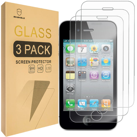 Mr.Shield [3er-Pack] Displayschutzfolie aus gehärtetem Glas für iPhone 4/4S mit lebenslangem Ersatz