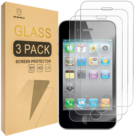 Mr.Shield [3-PACK] Designed For iPhone 4 / 4S [Tempered Glass] Screen Protector with Lifetime Replacement