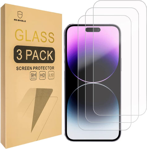 Mr.Shield [3er-Pack] Displayschutzfolie für iPhone 14 Pro 6,1 Zoll [gehärtetes Glas] [Japanisches Glas mit 9H-Härte] Displayschutzfolie mit lebenslangem Ersatz