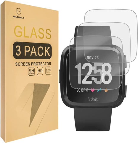 Mr.Shield [3er-Pack] Displayschutzfolie für Fitbit Versa Smart Watch [gehärtetes Glas] Displayschutzfolie [0,3 mm ultradünn, 9H-Härte, 2,5D runde Kante] mit lebenslangem Ersatz